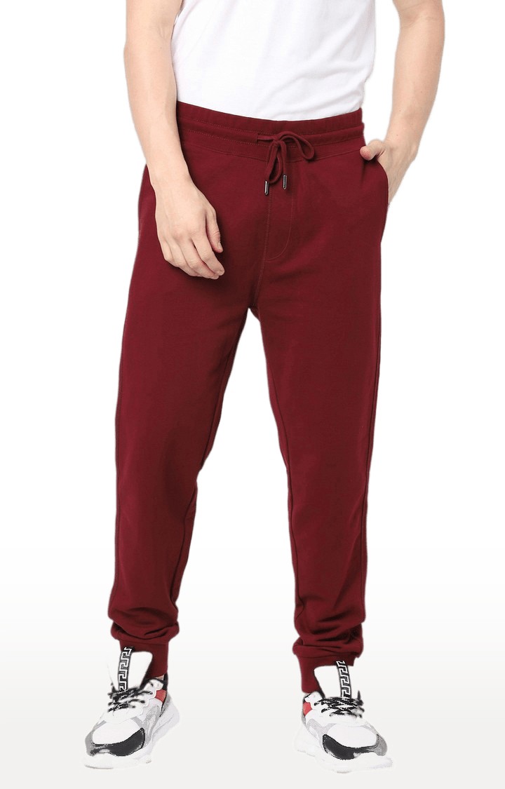 Men's Red Cotton Solid Casual Joggers