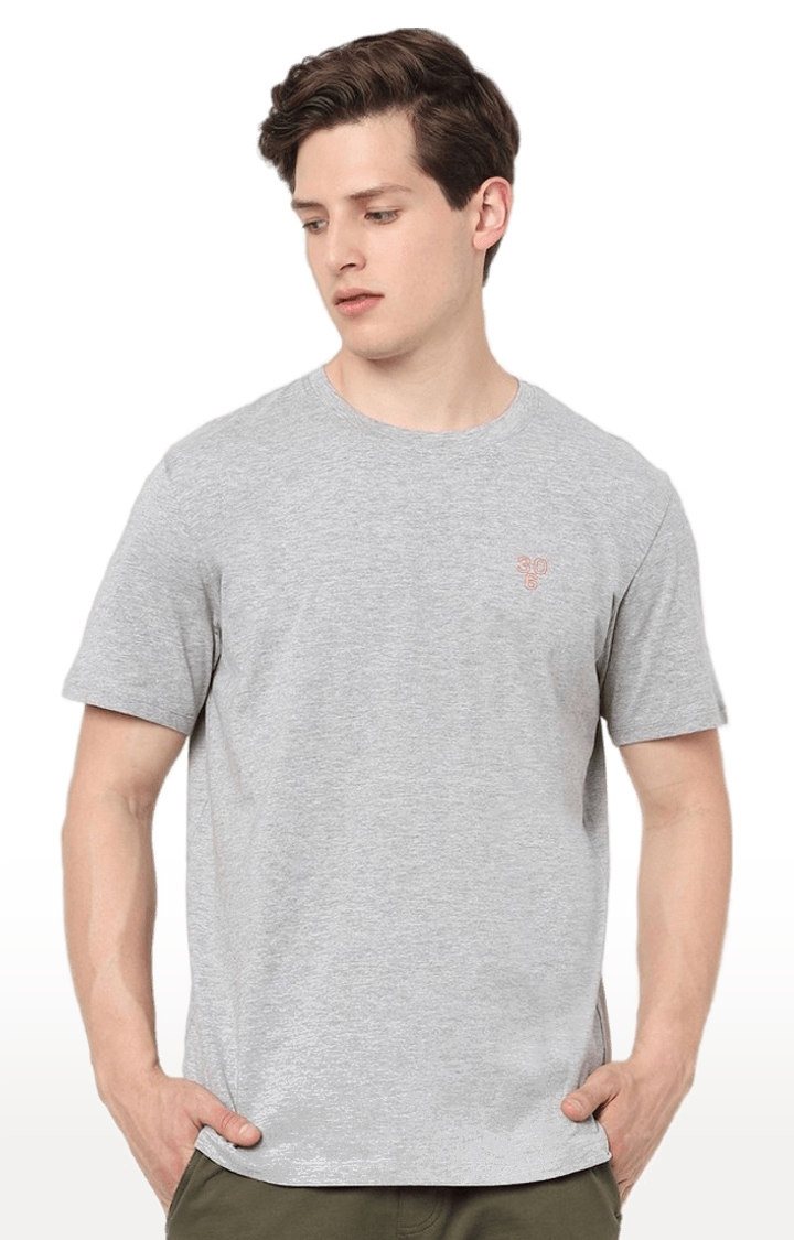 Men's Grey Cotton Melange Textured Regular T-Shirt