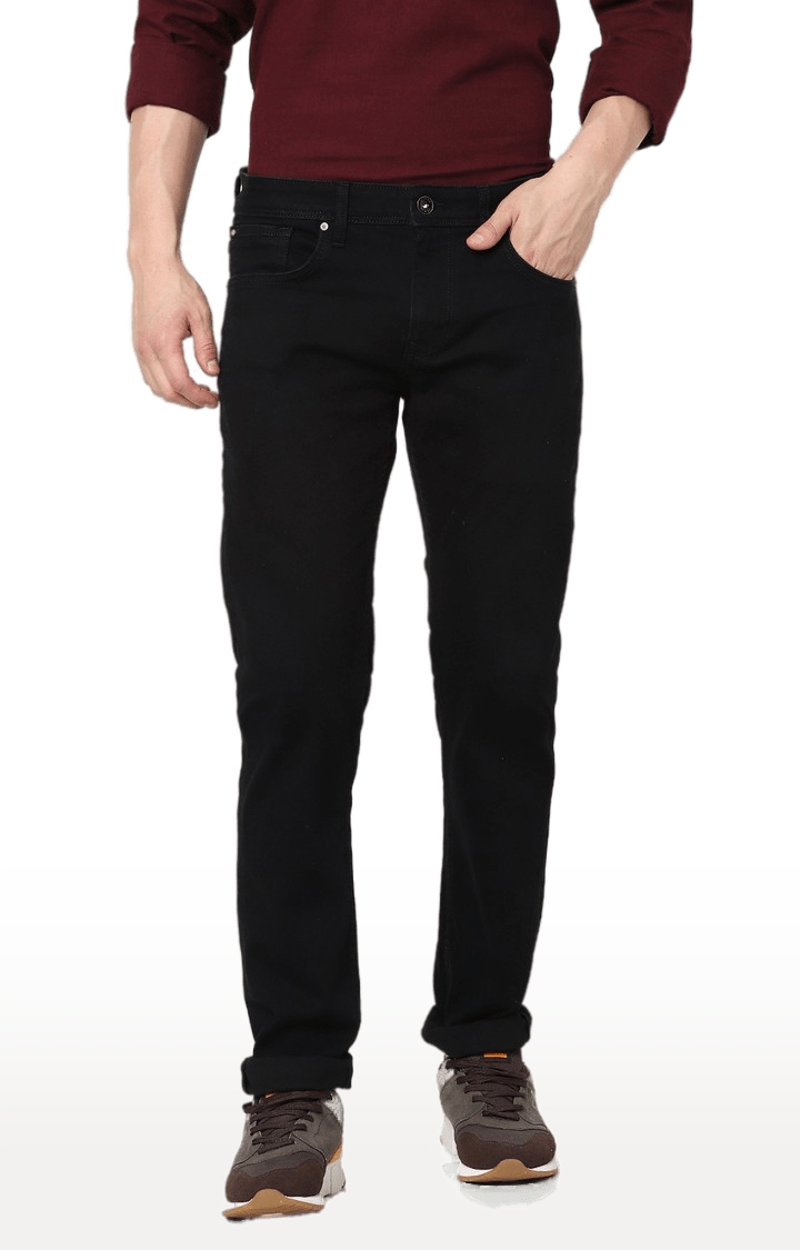 Men's Black Cotton Solid Regular Jeans