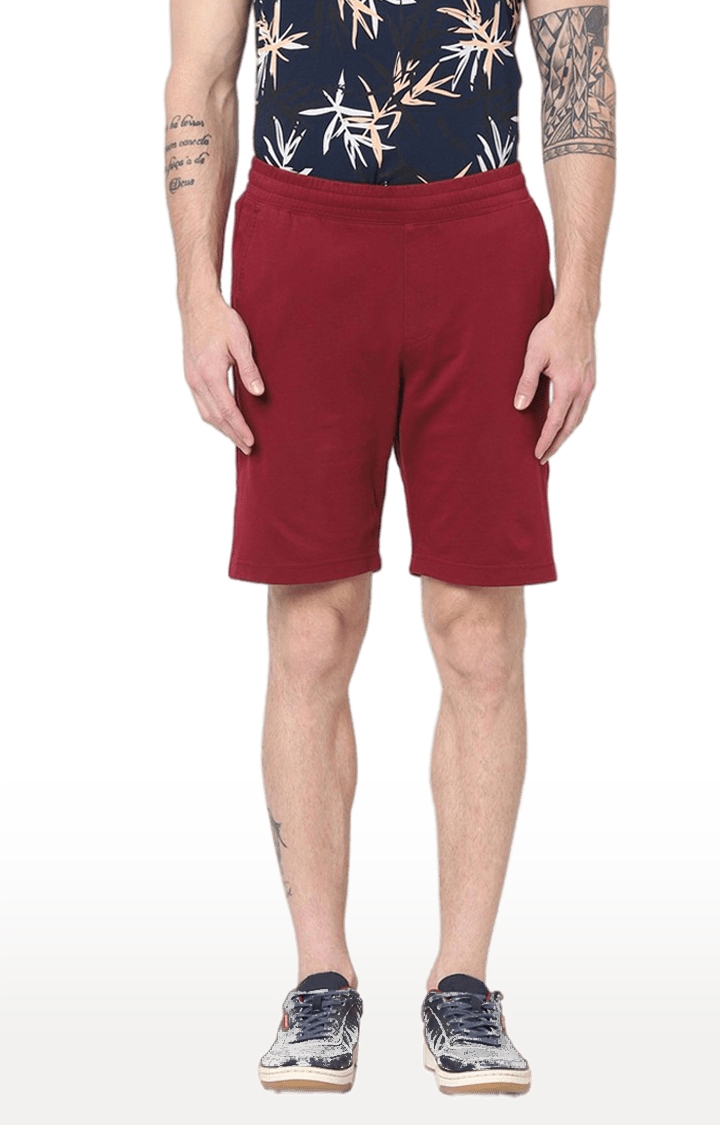 Men's Red Cotton Solid Shorts