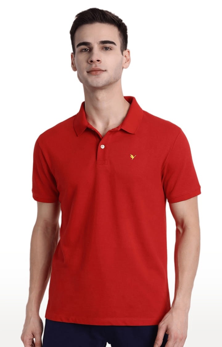 Am Swan | Men's Red Cotton Blend Solid Polo T-Shirt