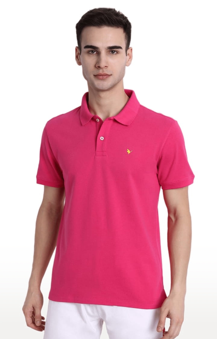 Am Swan | Men's Pink Cotton Blend Solid Polo T-Shirt