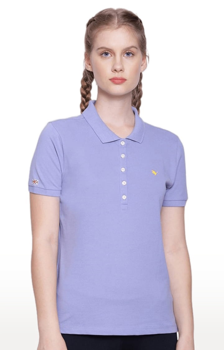 Women's Purple Cotton Solid Polo T-Shirt