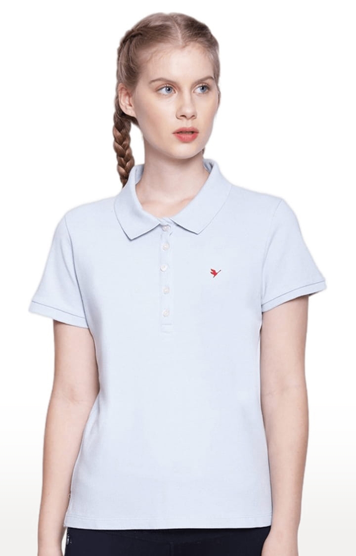 Women's Grey Cotton Blend Solid Polo T-Shirt