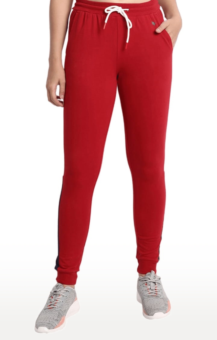Am Swan | Women's Red Cotton Solid Activewear Jogger