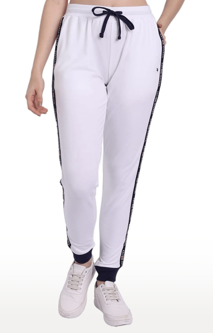 Am Swan | Women's White Cotton Blend Solid Activewear Jogger