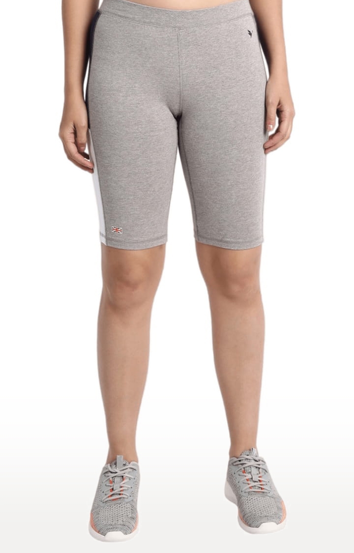 Am Swan | Women's Grey Cotton Blend Melange Textured Activewear Shorts