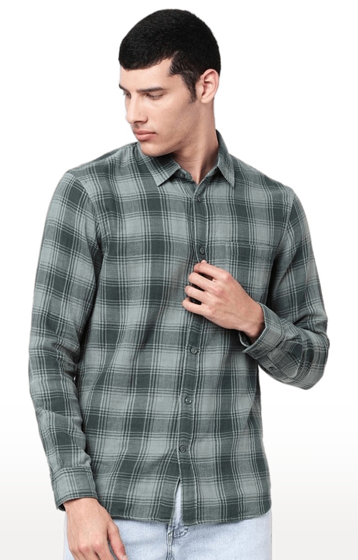 Men's Green Cotton Checked Casual Shirt