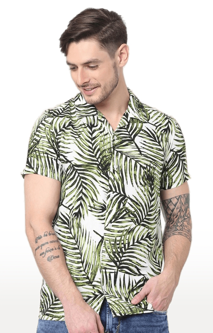 Men's Green Viscose Printed Casual Shirt