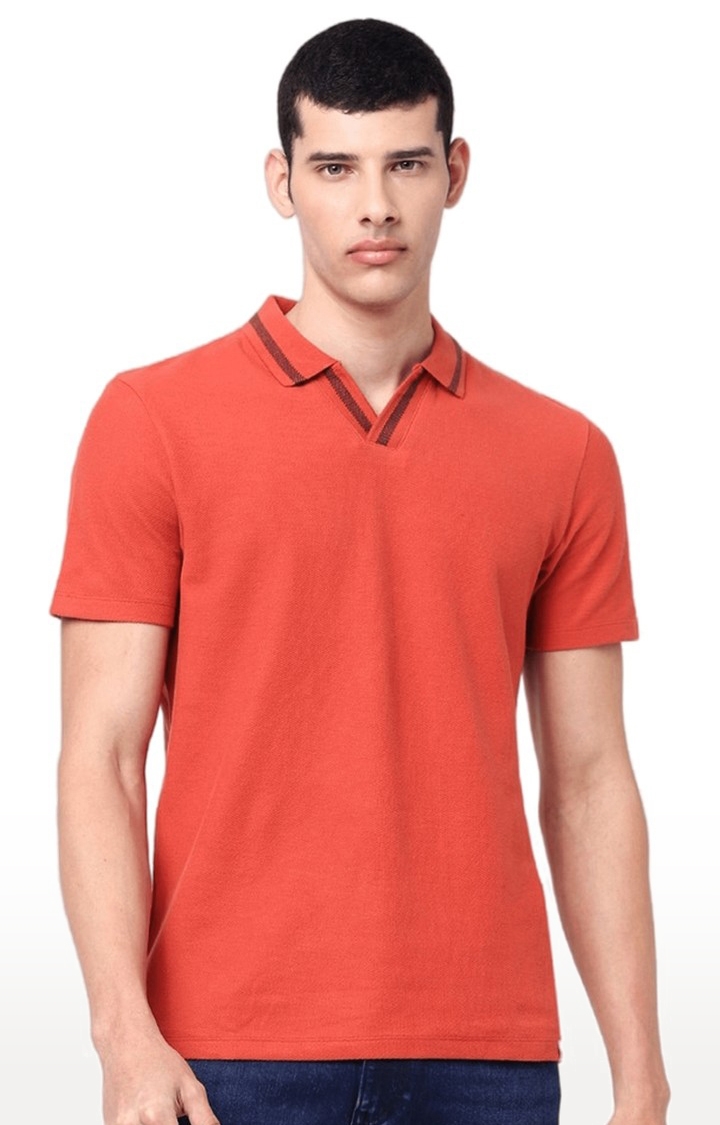 Men's Red Cotton Solid Polos