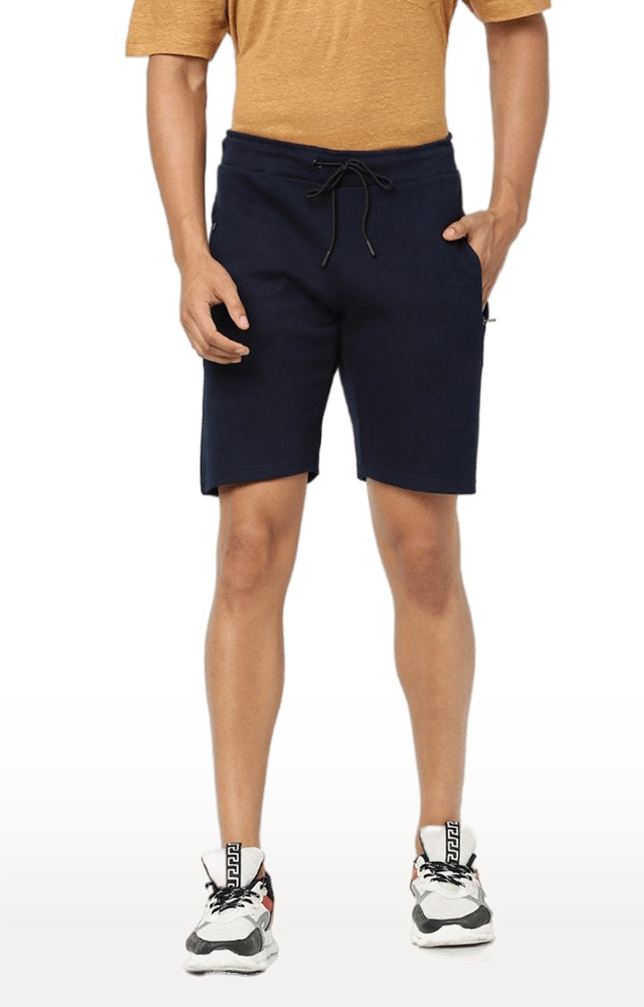 Men's Blue Cotton Solid Shorts