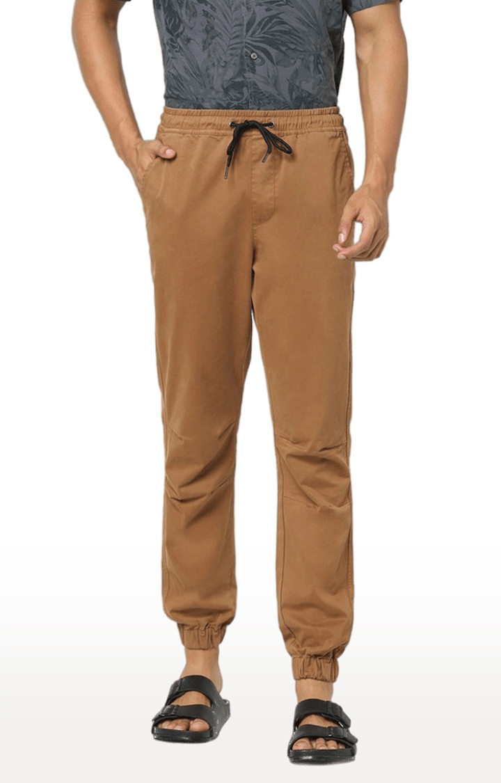 Men's Brown Cotton Solid Casual Joggers