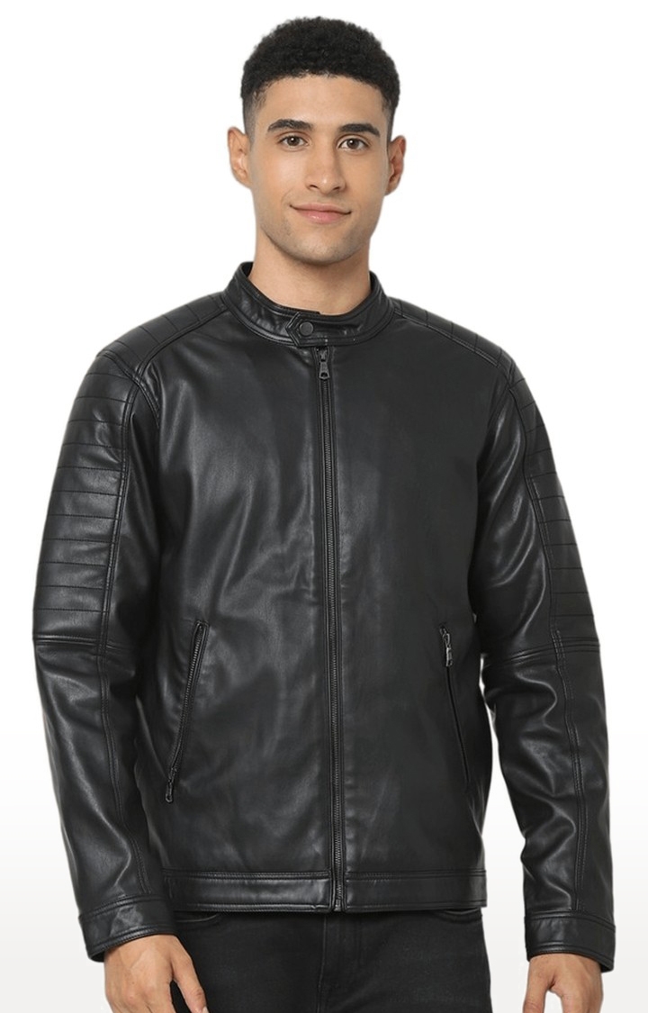 Men's Black Others Solid Leather Jackets