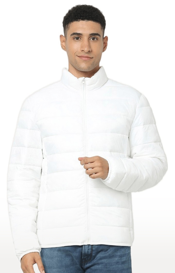 Men's White Others Solid Bomber Jackets
