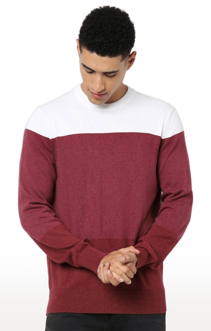 Men's Maroon Cotton Colourblock Sweaters