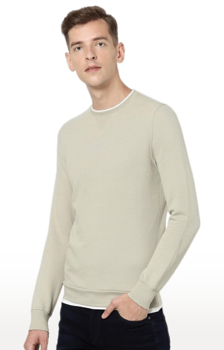 Men's Beige Cotton Solid SweatShirt