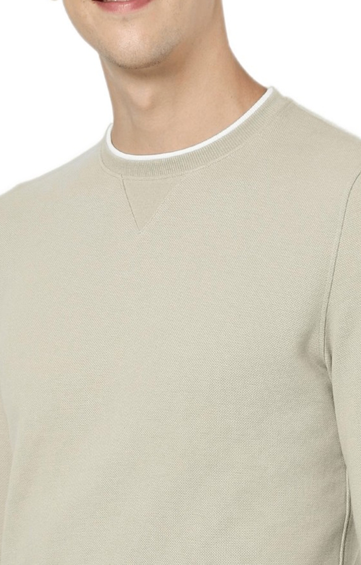 Men's Beige Cotton Solid SweatShirt