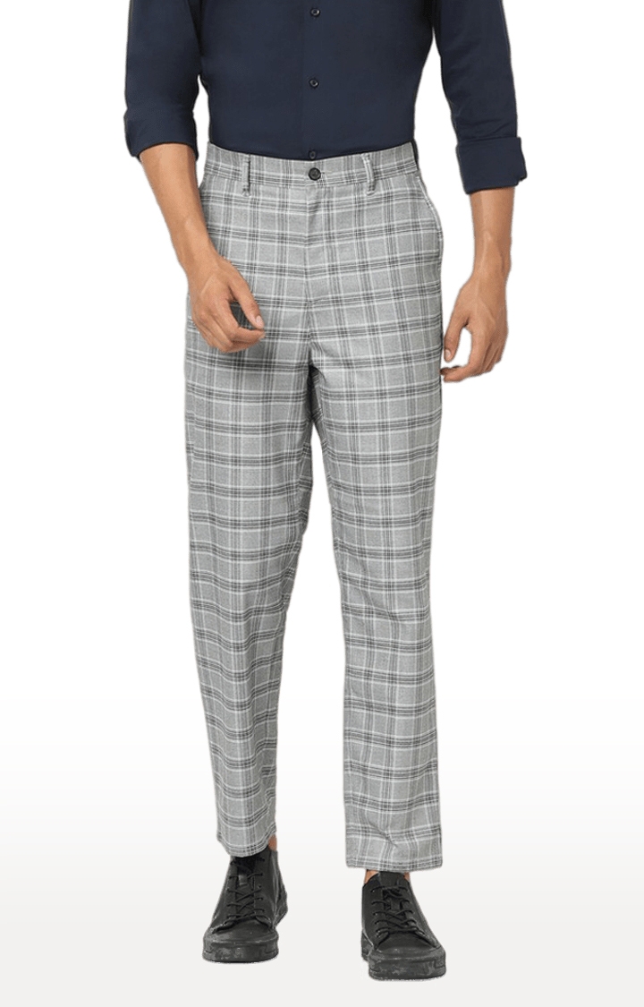 Men's Grey Cotton Geometrical Trouser