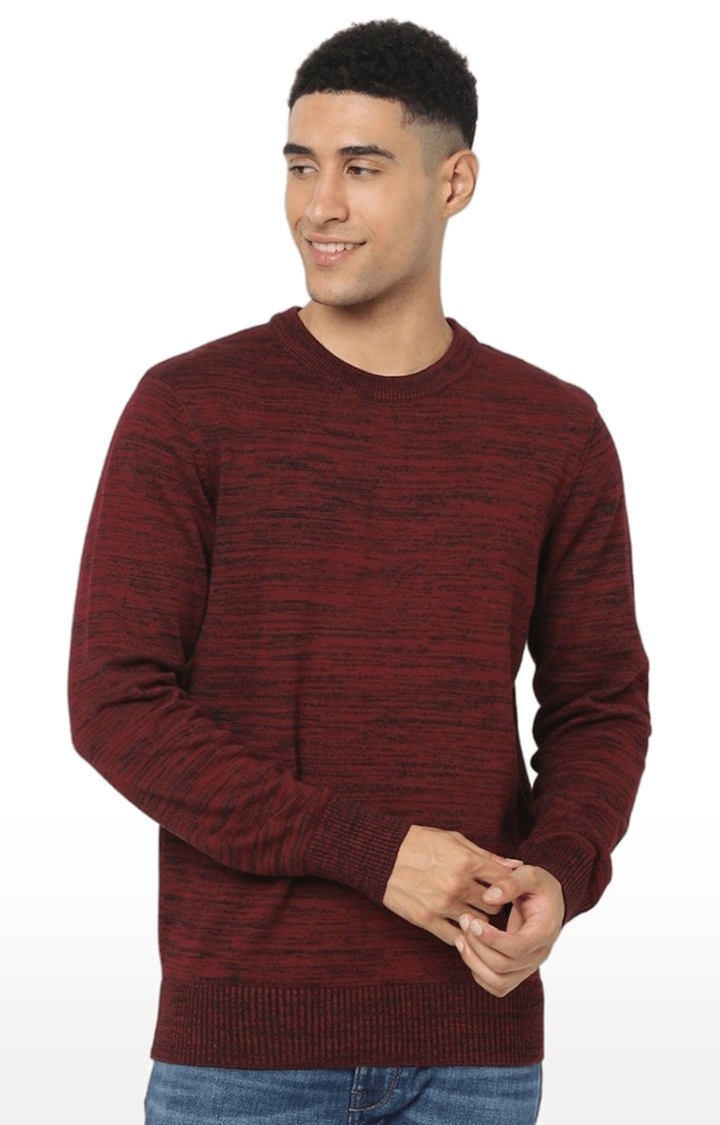 Men's Maroon Cotton Melange Textured Sweaters