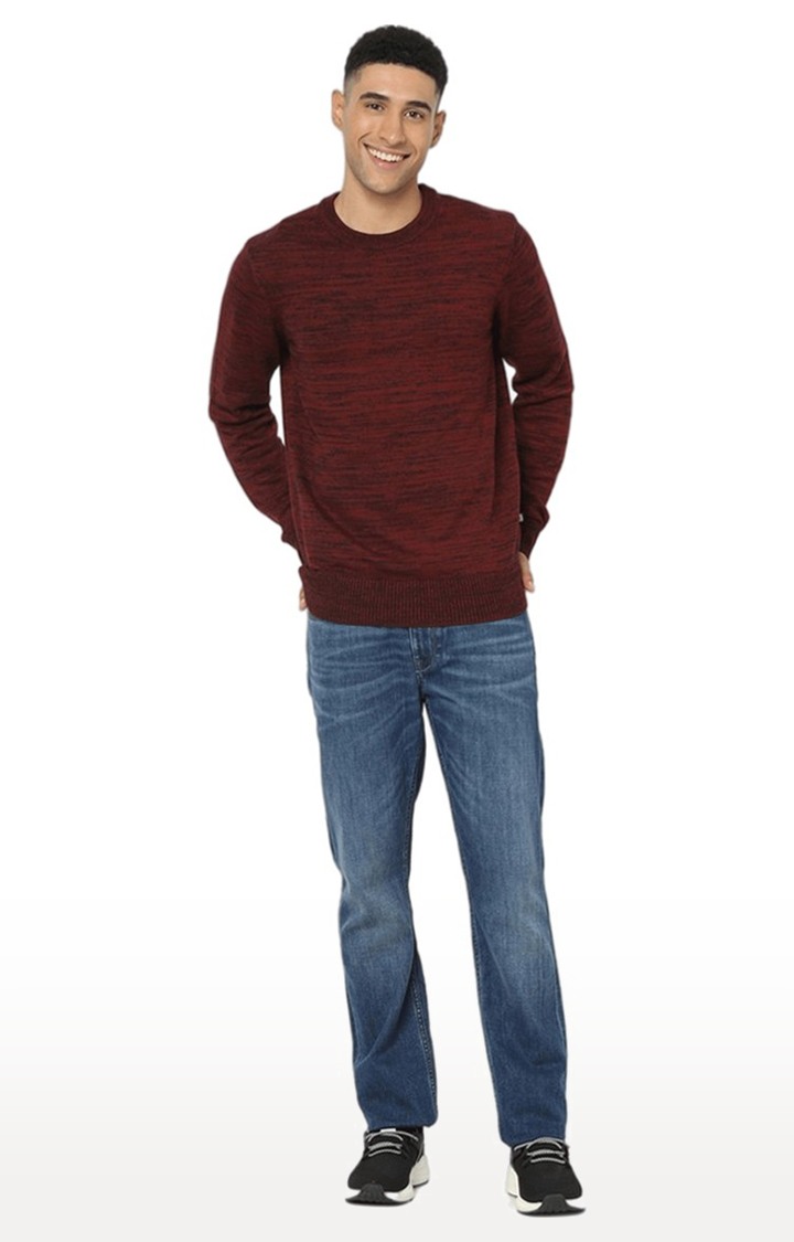 Men's Maroon Cotton Melange Textured Sweaters
