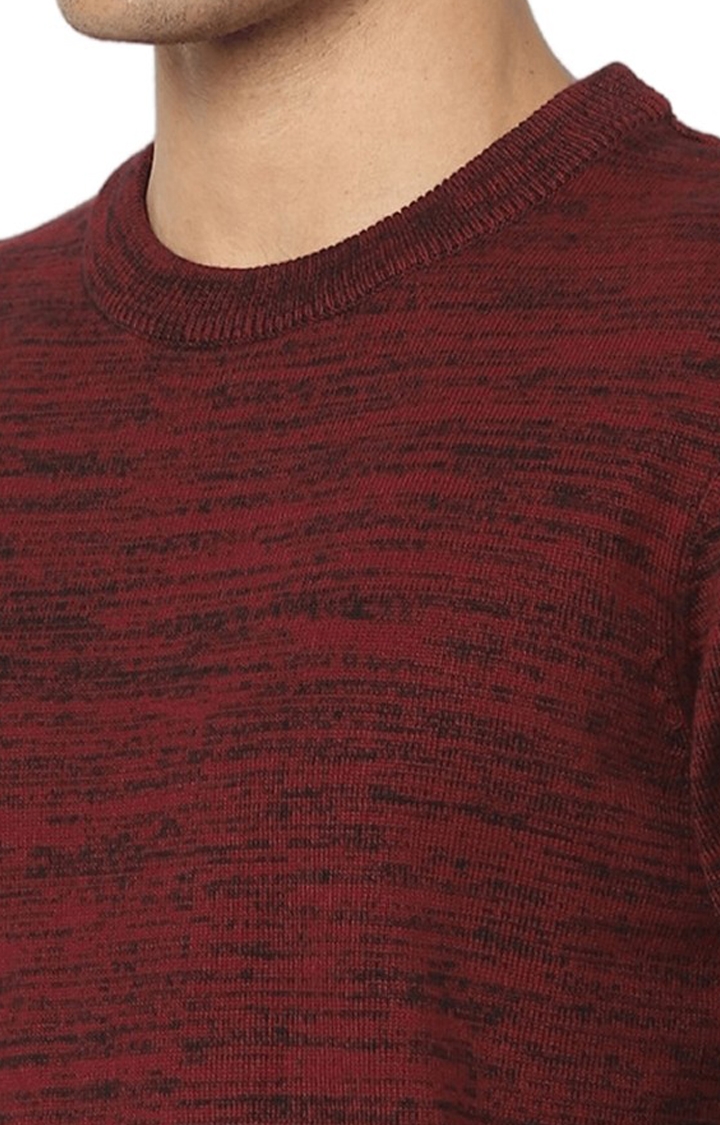 Men's Maroon Cotton Melange Textured Sweaters