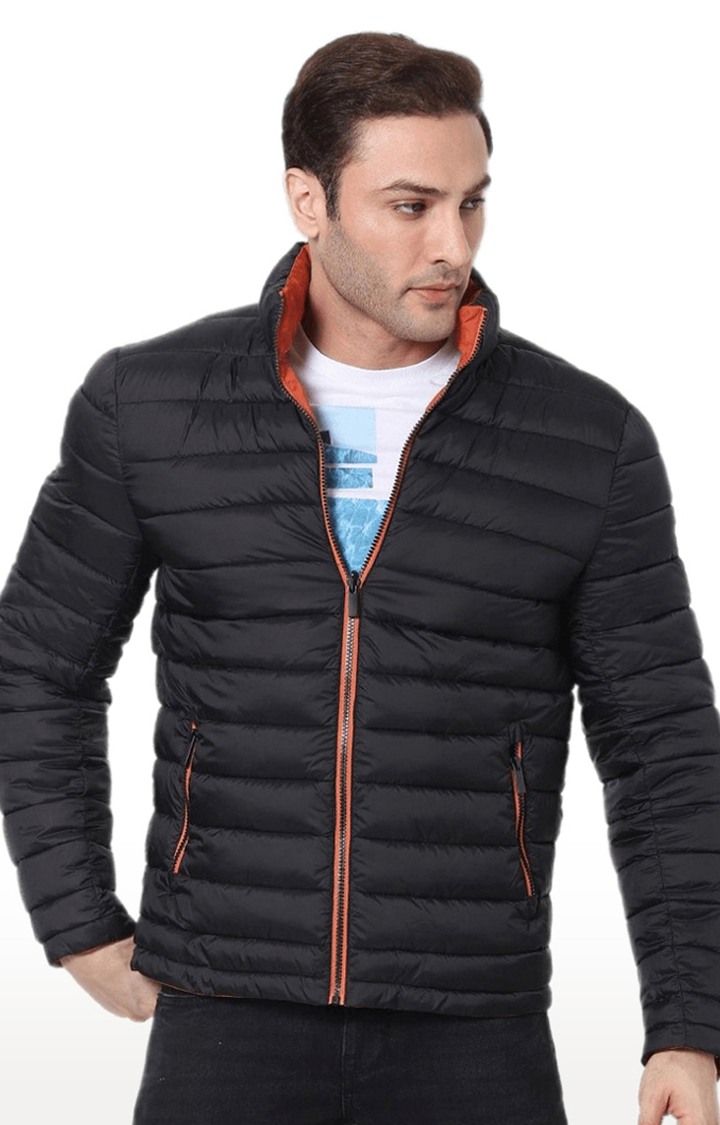 celio | Men's Black Polyester Solid Bomber Jackets