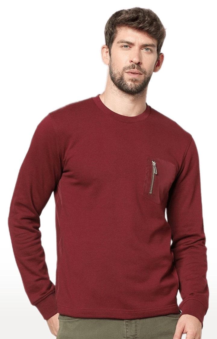 Men's Red Cotton Solid SweatShirt