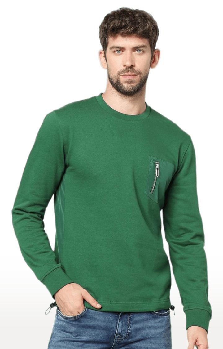 Men's Green Cotton Solid SweatShirt