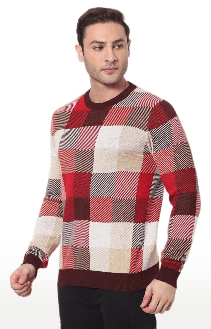 Men's Red Cotton Checked Sweaters