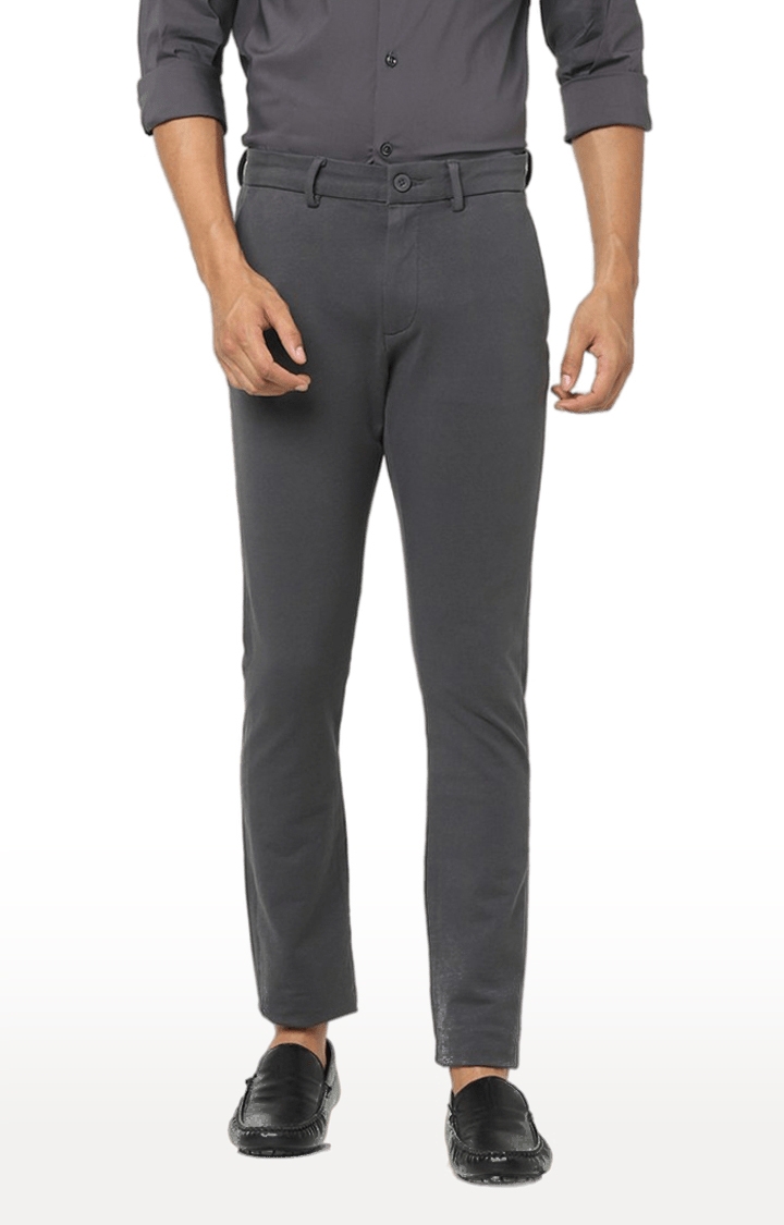 Men's Grey Cotton Solid Trouser