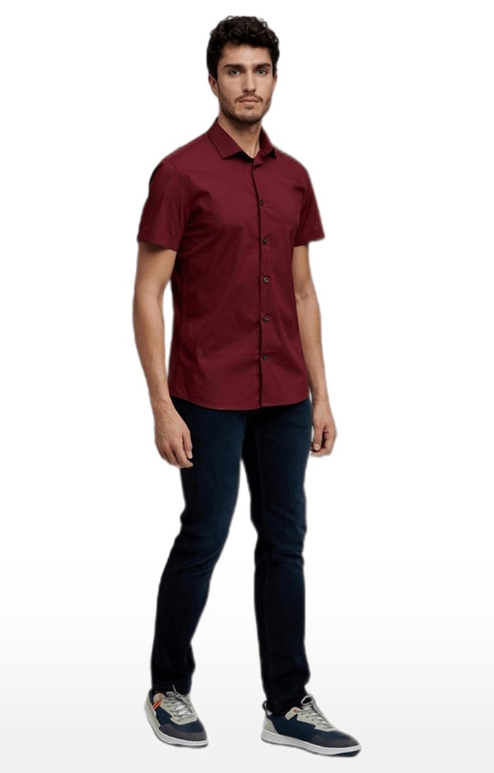 Men's Red Polycotton Solid Casual Shirt
