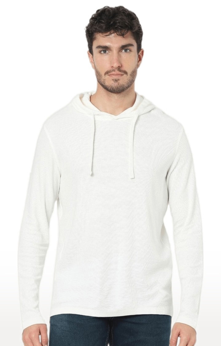 celio | Men's White Cotton Solid Hoodies