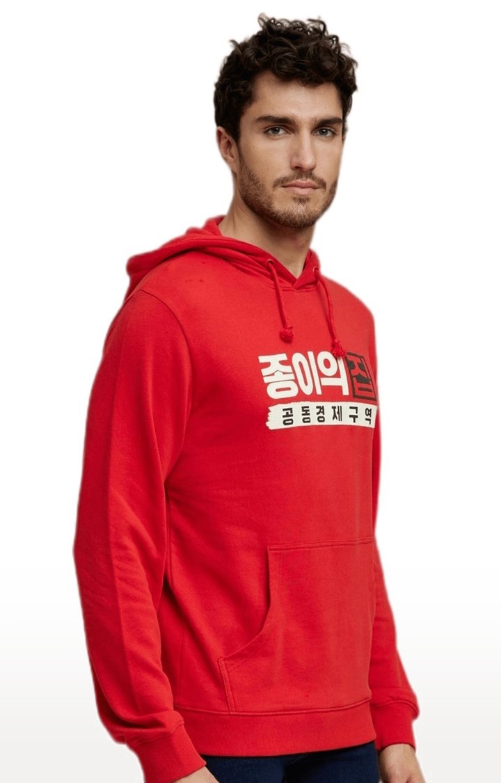 celio | Men's Red Cotton Typographic Hoodies