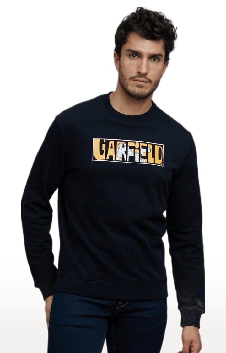 Men's Blue Cotton Typographic SweatShirt