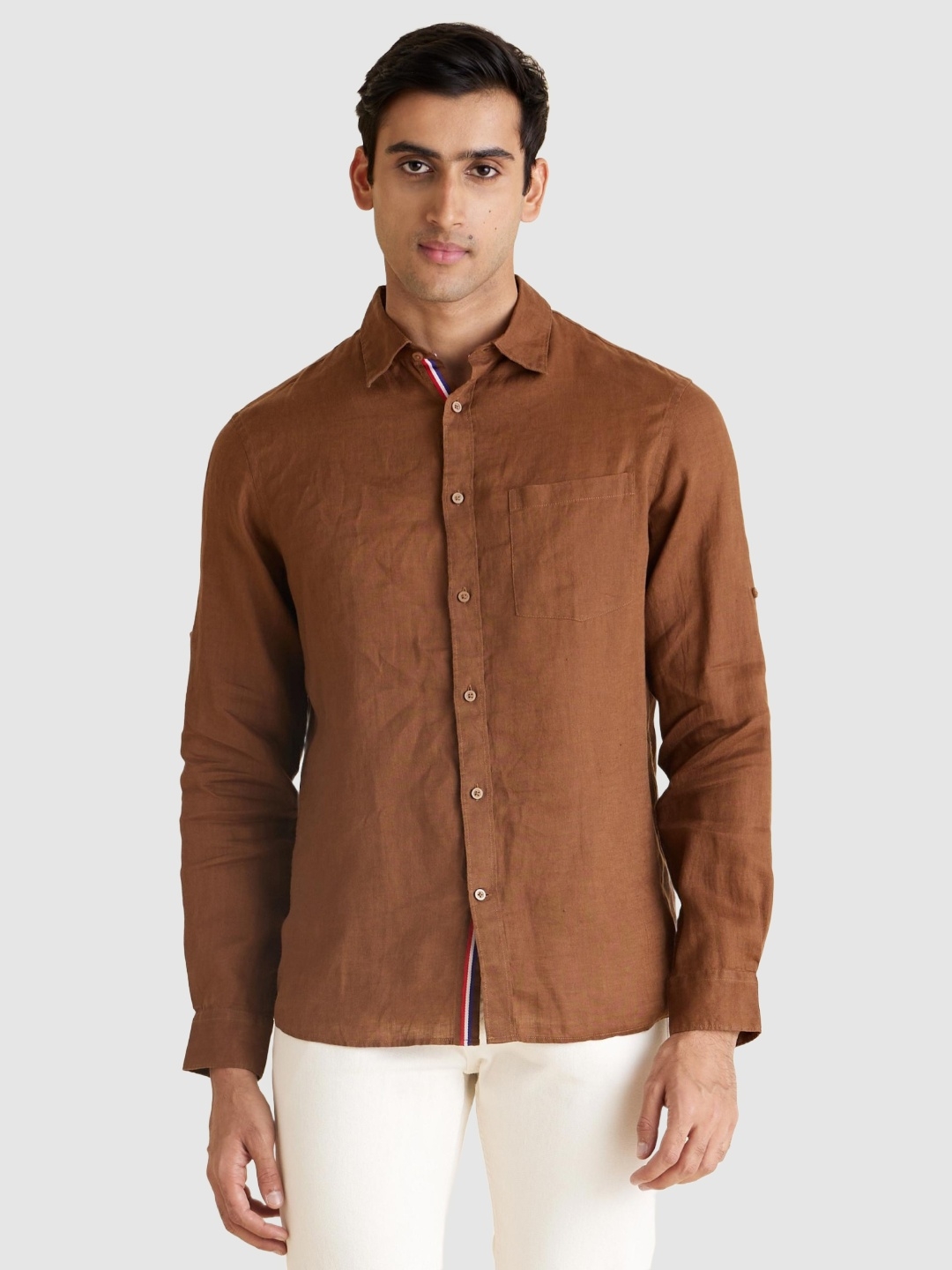 Celio Mens Copper Solid Linen Shirt