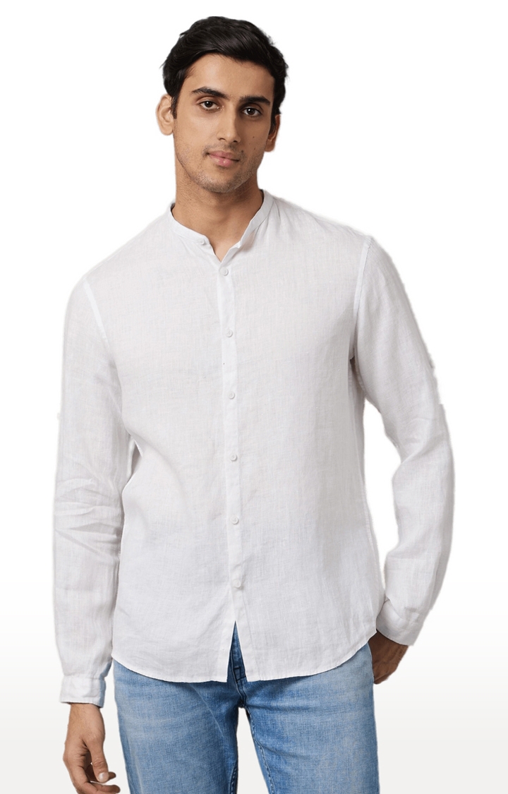 Men's White Linen Solid Casual Shirt