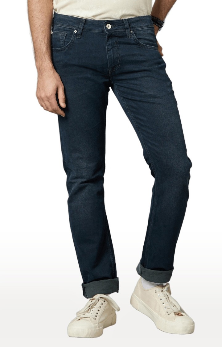 Men's Blue Blended Solid Regular Jeans