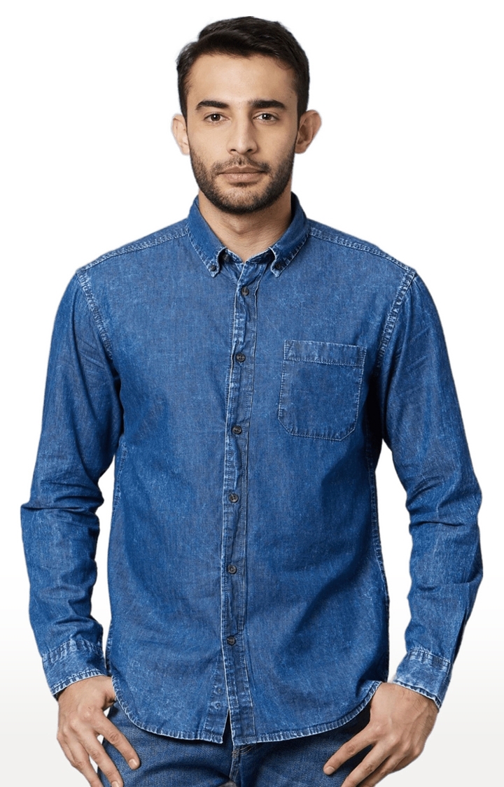 celio | Men's Blue Cotton Solid Casual Shirt