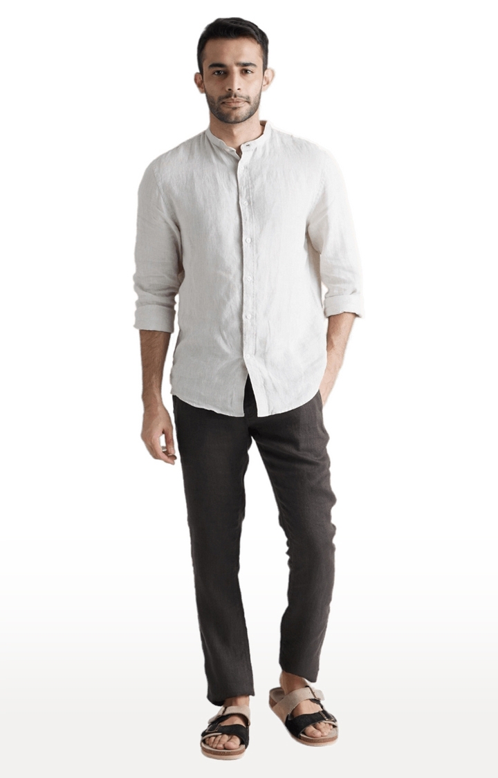 Men's Grey Linen Solid Trouser
