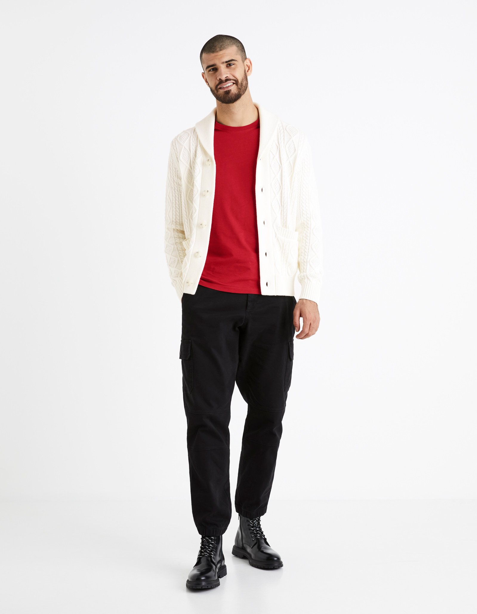 celio | Men's Black Cotton Solid Cargo