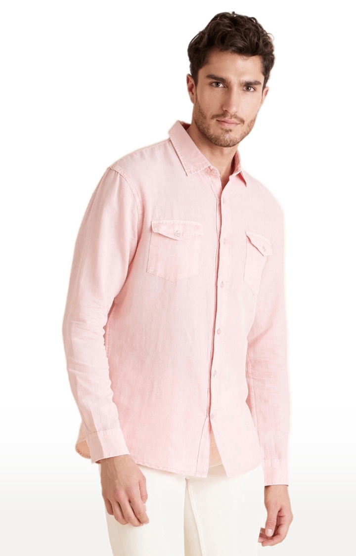 Men's Pink Cotton Blend Solid Casual Shirt