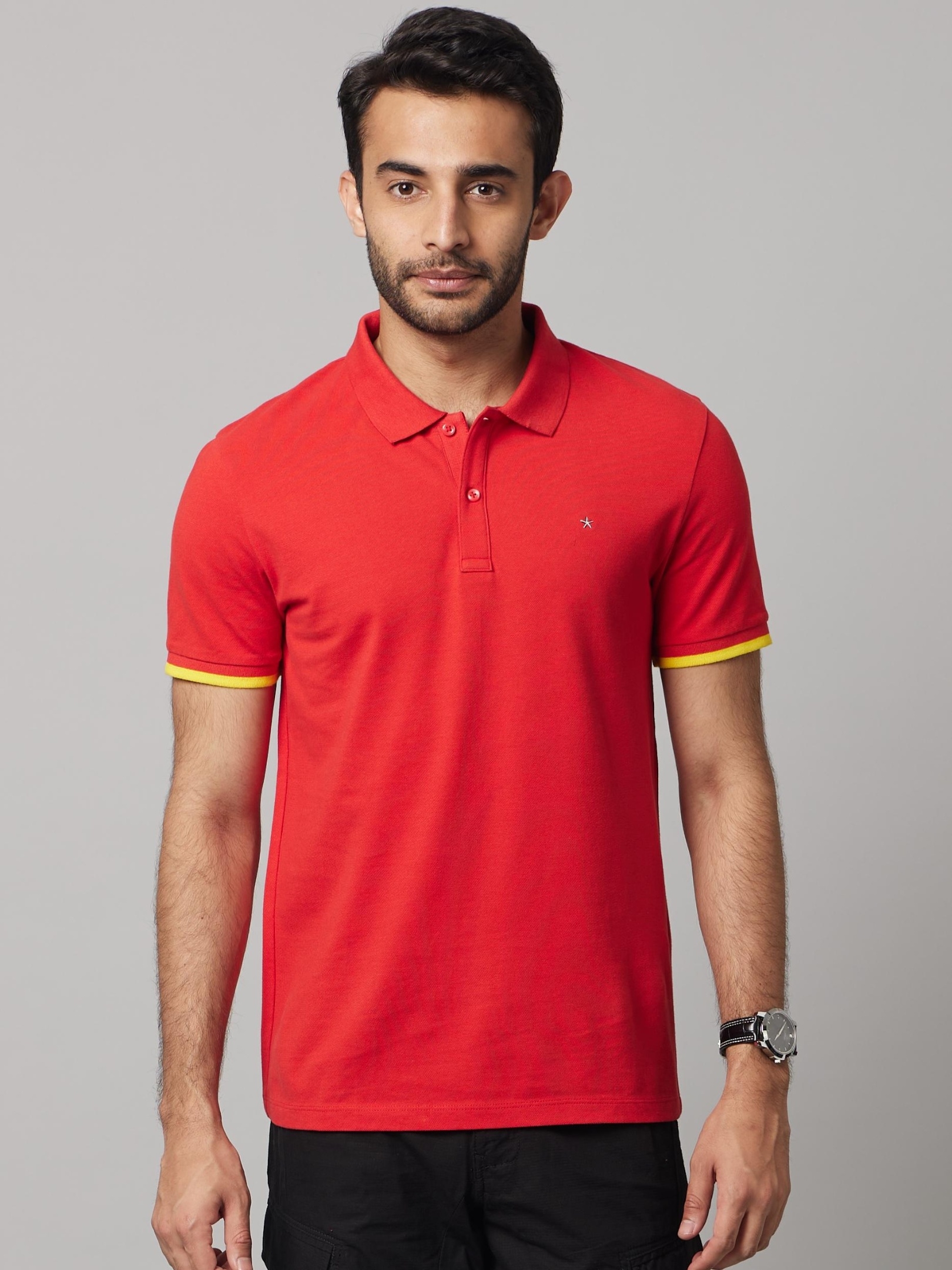 Celio Casual Solid Red Short Sleeves Polo