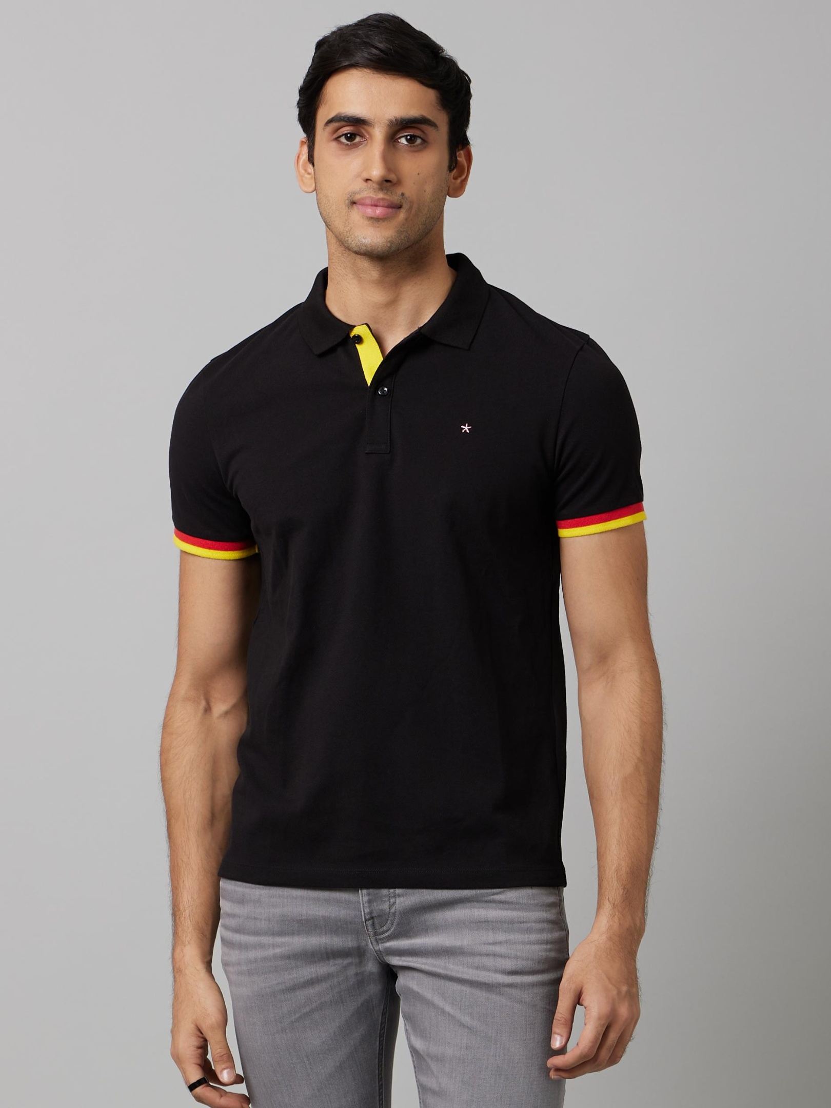 Celio Casual Solid Black Short Sleeves Polo