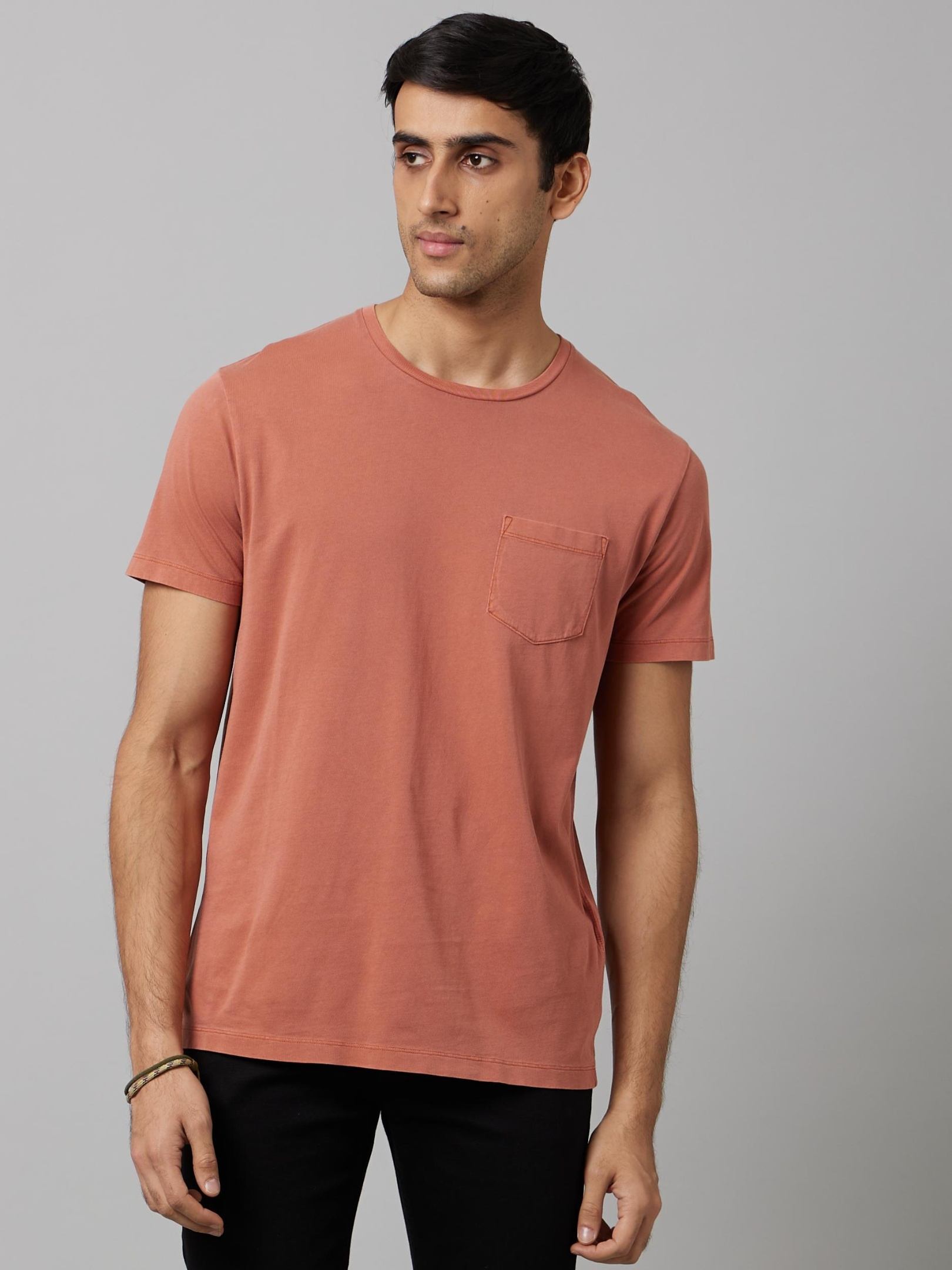 Celio Sportswear Solid Rust Short Sleeves Round Neck Tshirt