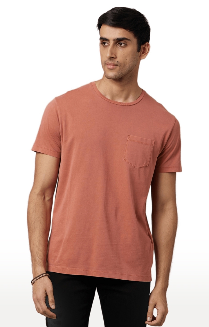 celio | Men's Orange Cotton Solid Regular T-Shirt