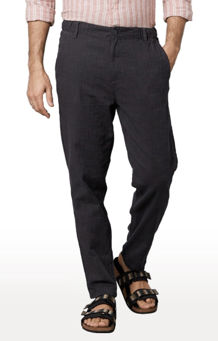 Men's Grey Cotton Solid Trouser