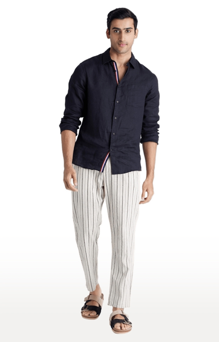 celio | Men's White Cotton Striped Trouser
