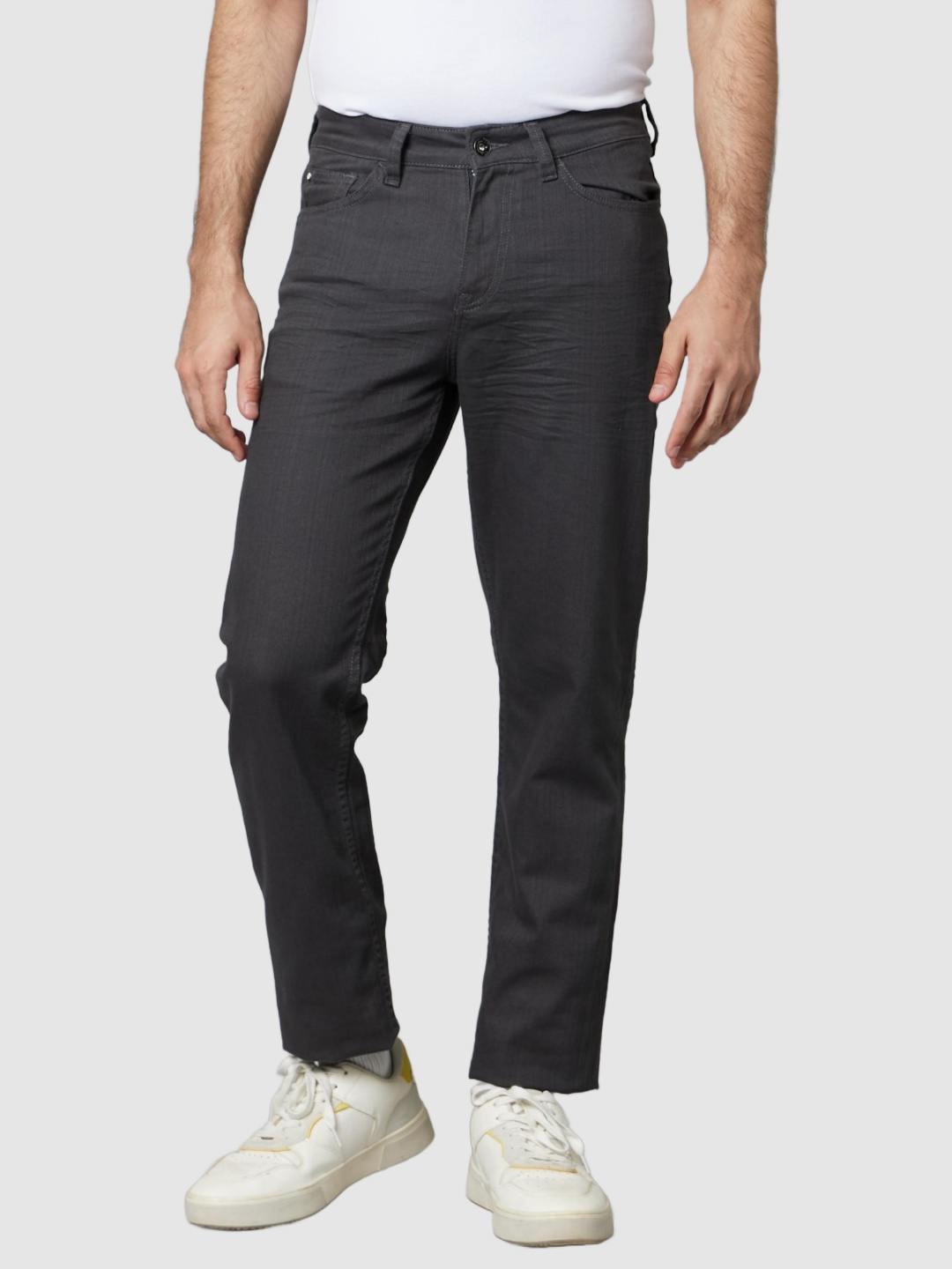 Celio Mens Charcoal-Grey Solid Colored Denim Jeans