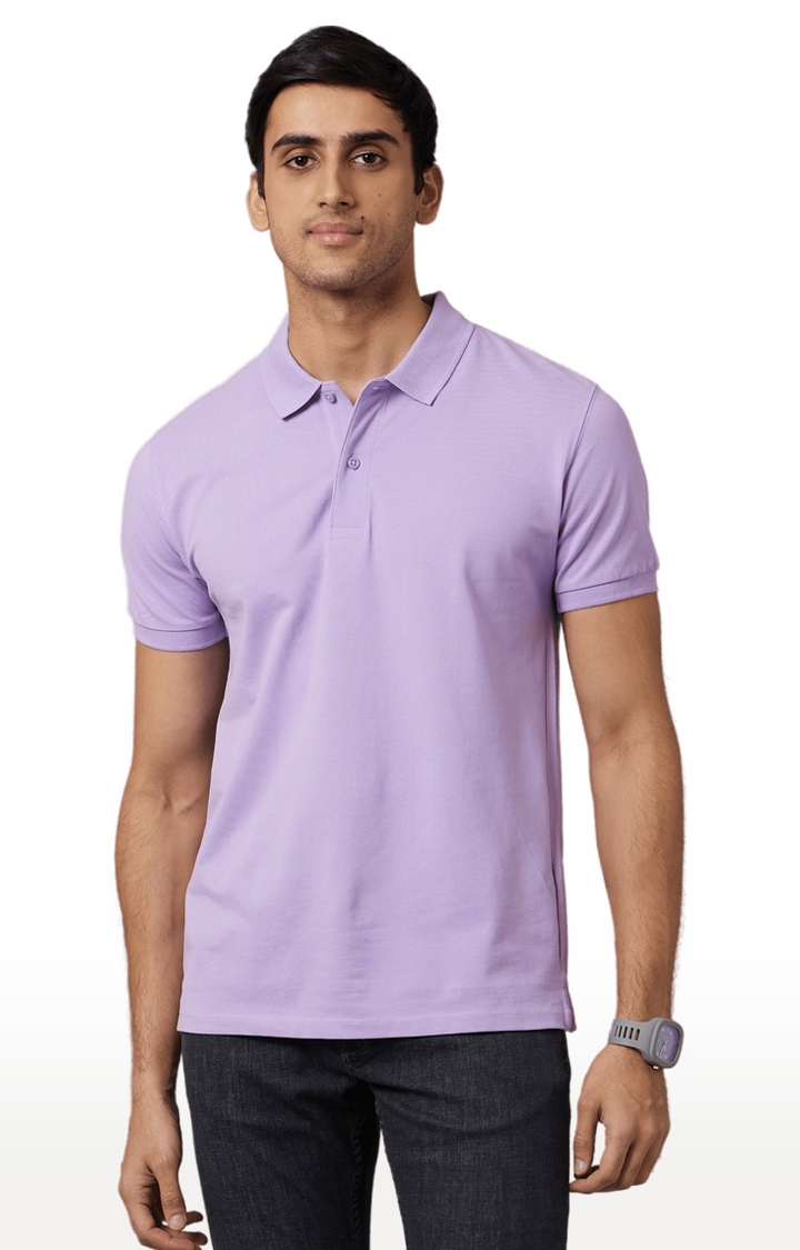 Men's Purple Cotton Solid Polos
