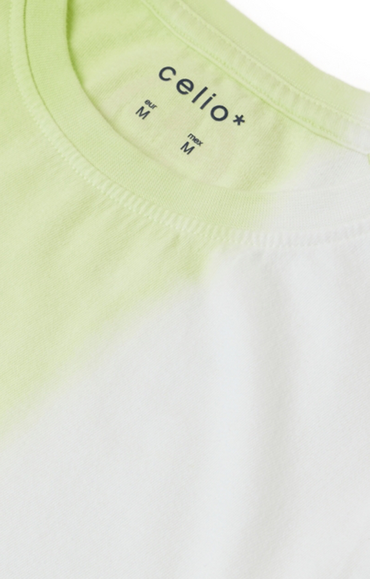 Men's Green and White Cotton Colourblock Regular T-Shirt